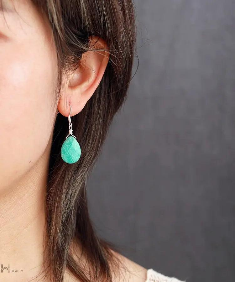 Amazonite Teardrop Earrings - Skyblue | Calming and Elegant - BEYRUN