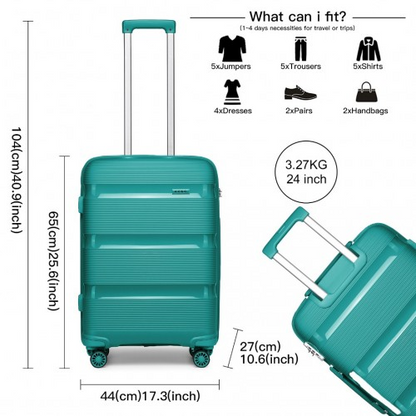 Kono Bright Hard Shell PP Suitcase Set - 3 Pieces - Blue/Green - Classic Collection - BEYRUN