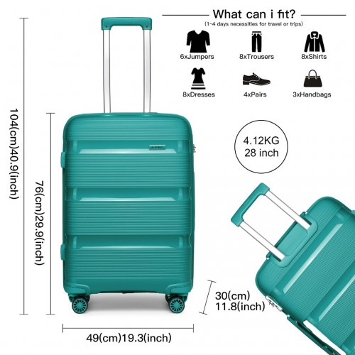 Kono Bright Hard Shell PP Suitcase Set - 3 Pieces - Blue/Green - Classic Collection - BEYRUN