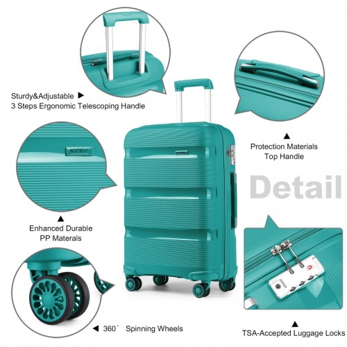 Kono Bright Hard Shell PP Suitcase Set - 3 Pieces - Blue/Green - Classic Collection - BEYRUN