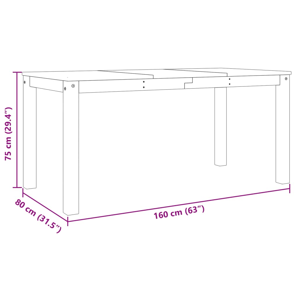 vidaXL Panama Dining Table | Solid Pine Wood | Elegant Minimalist Design | 160x80x75 cm - BEYRUN