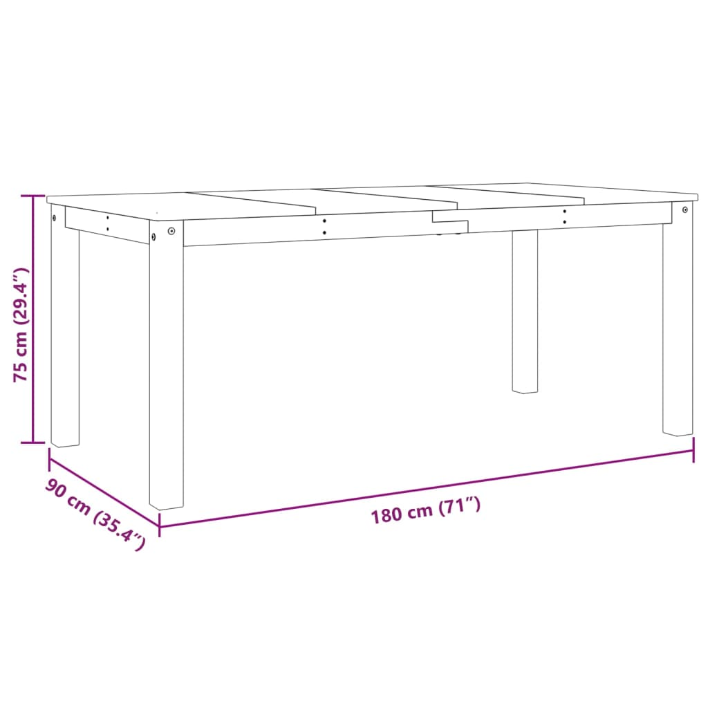 vidaXL Panama Dining Table - 180x90x75 cm | Solid Pine Wood | Minimalist & Elegant Design - BEYRUN