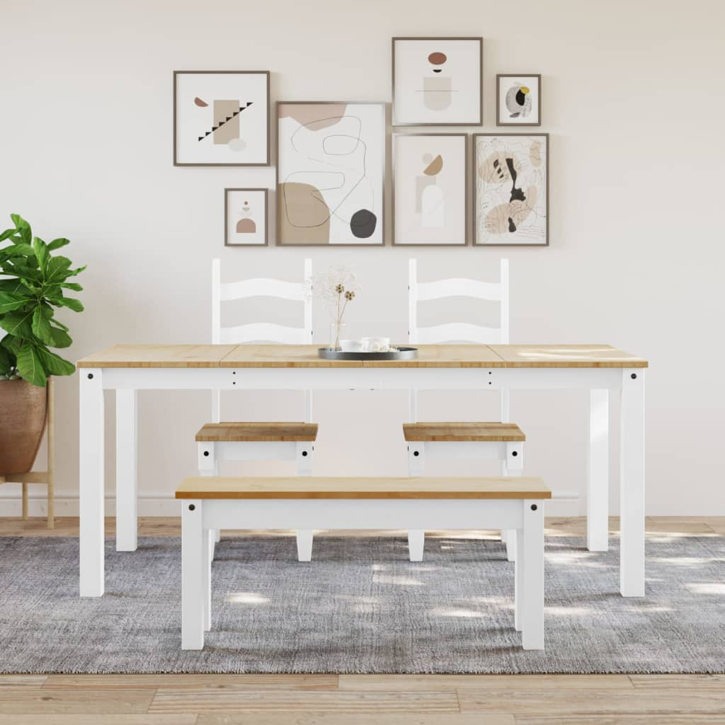 vidaXL Panama White Dining Table - 180x90x75 cm | Solid Pine Wood, Rustic Charm - BEYRUN