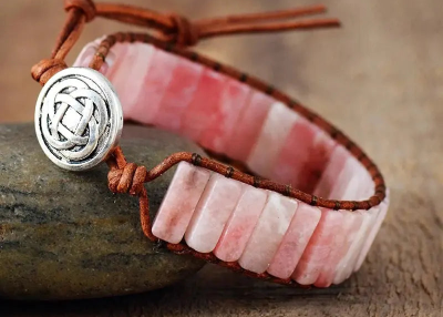 Handcrafted Pink Opal Bracelet | Genuine Calming Gemstones | Adjustable Bohemian Style - BEYRUN