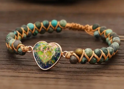 Handcrafted Heart Charm Jasper Bracelet | Symbol of Love & Style - BEYRUN