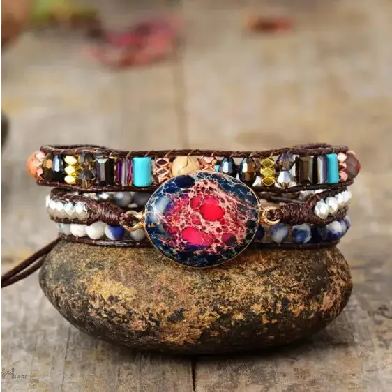 Tourmaline Jasper Wrap Bracelet - Handcrafted Bohemian Style Jewelry - BEYRUN