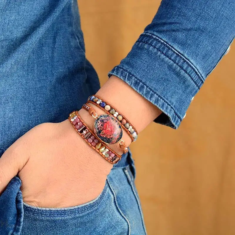 Tourmaline Jasper Wrap Bracelet - Handcrafted Bohemian Style Jewelry - BEYRUN