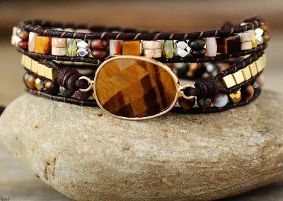 Elegant Tiger Eye Wrap Bracelet - Bohemian Style | Semi-Precious Stones | Adjustable Fit - BEYRUN