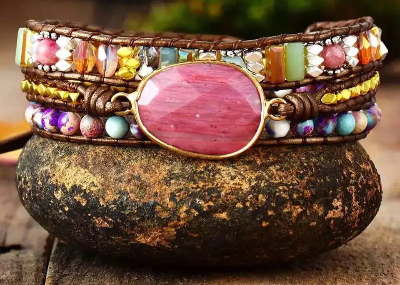 Elevate Your Style with our Rhodonite Stone Bracelet - Emotional Healing, Compassion, Balance - BEYRUN