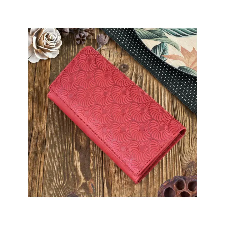 Stylish Geometric Pattern Embossed Natural Leather Women's Wallet - BEYRUN