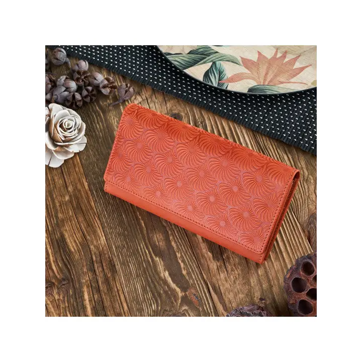 Stylish Geometric Pattern Embossed Natural Leather Women's Wallet - BEYRUN