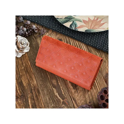 Stylish Geometric Pattern Embossed Natural Leather Women's Wallet - BEYRUN