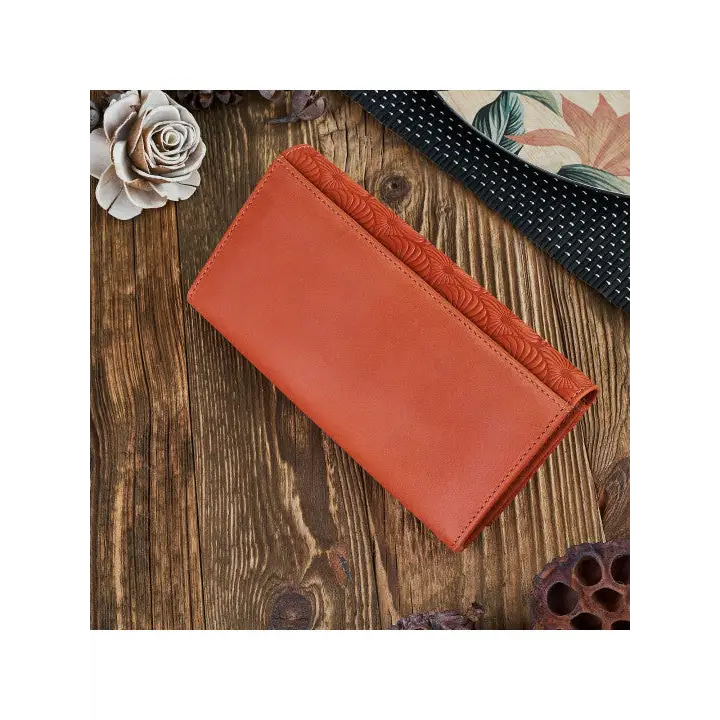 Stylish Geometric Pattern Embossed Natural Leather Women's Wallet - BEYRUN