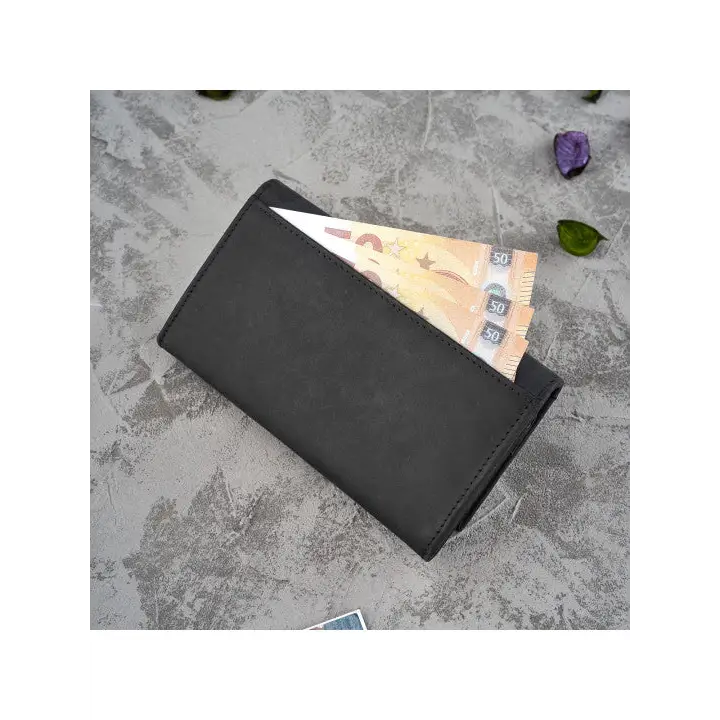 Women's Leather Wallet - Black | Premium Quality, Floral Embossing, RFID Protection - BEYRUN