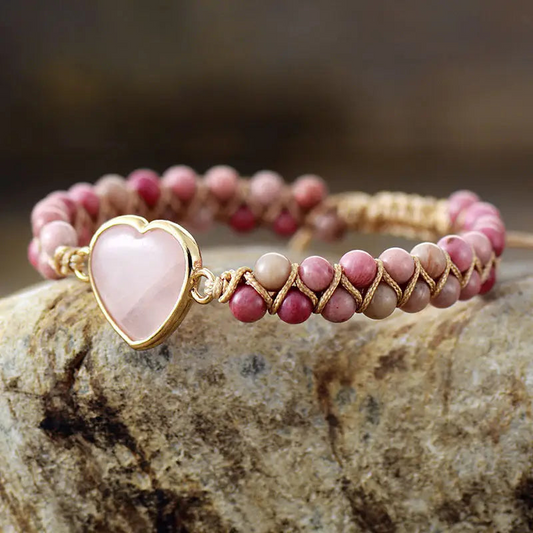 Rose Quartz Heart Charm Bracelet - Genuine Gemstone for Love & Healing | Elegant Bohemian Style - BEYRUN