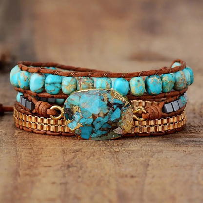 Vintage Gold Line Turquoise Statement Bracelet - Elegant Handcrafted Jewelry