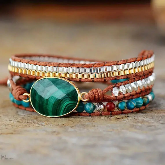 Malachite Stone Statement Bracelet - Unique Artwork for Stunning Style & Sophistication - BEYRUN