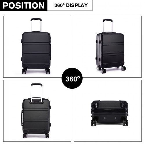 Kono ABS Sculpted Horizontal Design 3 Piece Suitcase Set - Black | Lightweight & Durable Luggage - BEYRUN