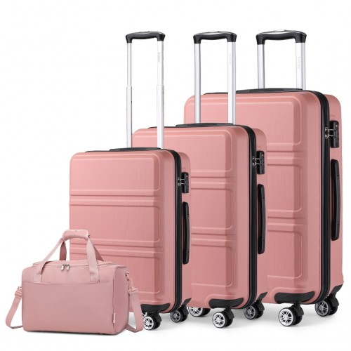 Kono ABS Sculpted Horizontal Design 4 Piece Luggage Set with Cabin Bag - Nude - BEYRUN