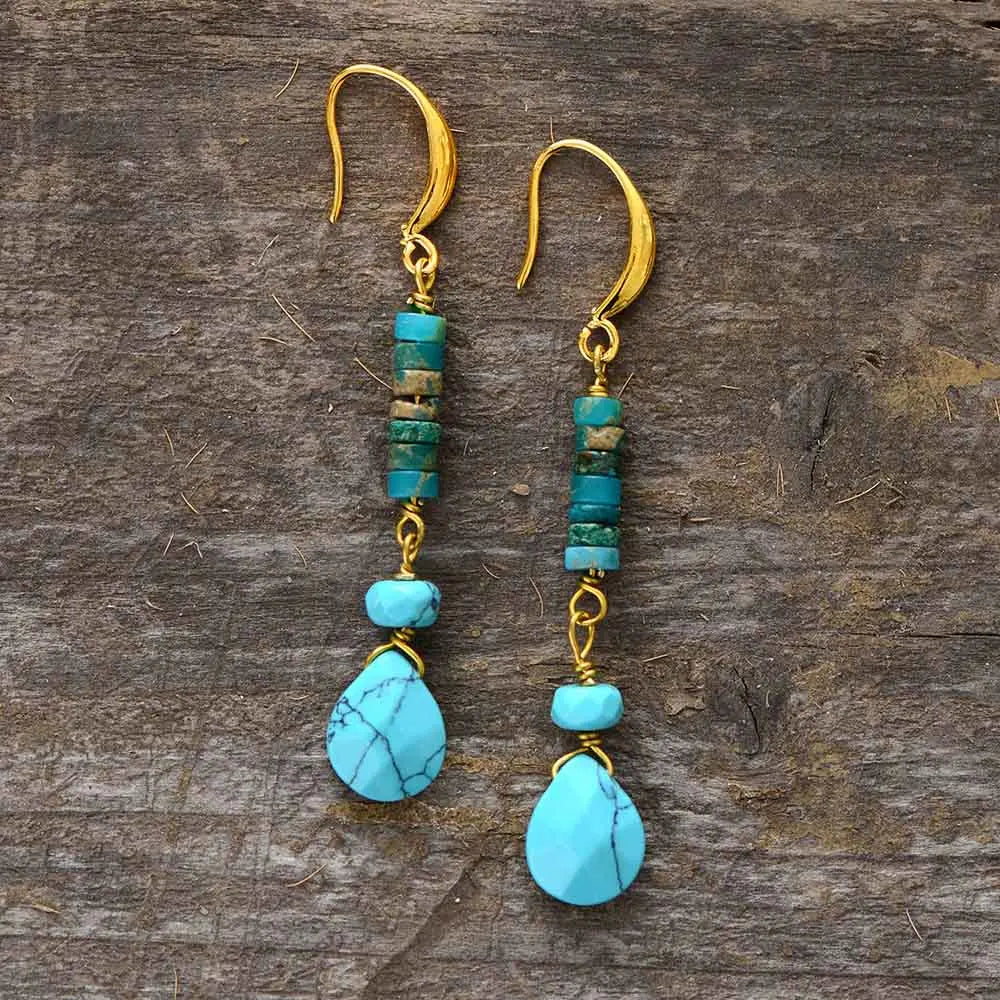 Turquoise Jasper Earrings – Bohemian Style, Semi-Precious Stones, Calming & Grounding - BEYRUN