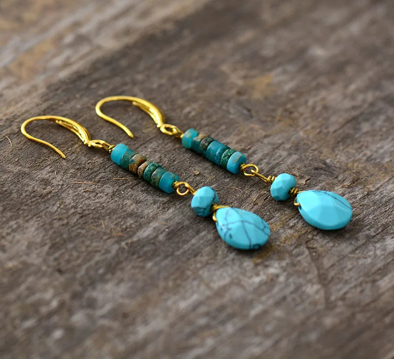 Turquoise Jasper Earrings – Bohemian Style, Semi-Precious Stones, Calming & Grounding - BEYRUN