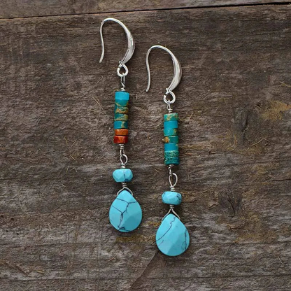 Turquoise Jasper Earrings – Bohemian Style, Semi-Precious Stones, Calming & Grounding - BEYRUN