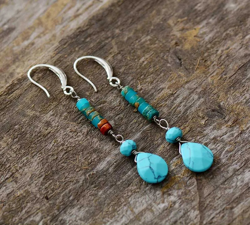 Turquoise Jasper Earrings – Bohemian Style, Semi-Precious Stones, Calming & Grounding - BEYRUN