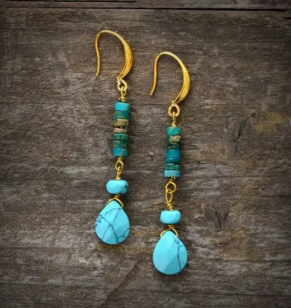 Turquoise Jasper Earrings – Bohemian Style, Semi-Precious Stones, Calming & Grounding - BEYRUN