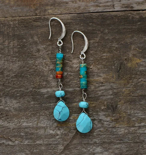 Turquoise Jasper Earrings – Bohemian Style, Semi-Precious Stones, Calming & Grounding - BEYRUN