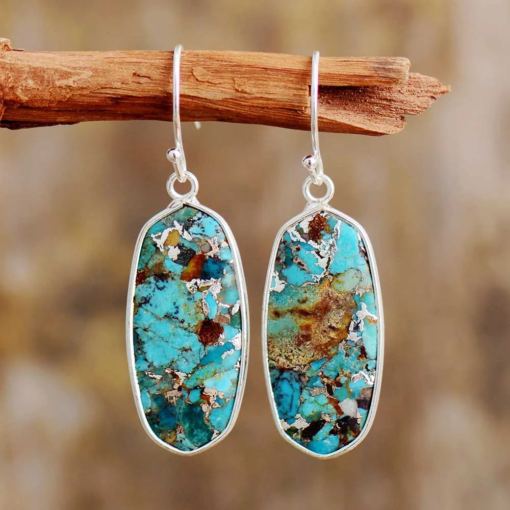 Elegant Turquoise Stone Classic Earrings - Handmade, Bohemian Style - BEYRUN