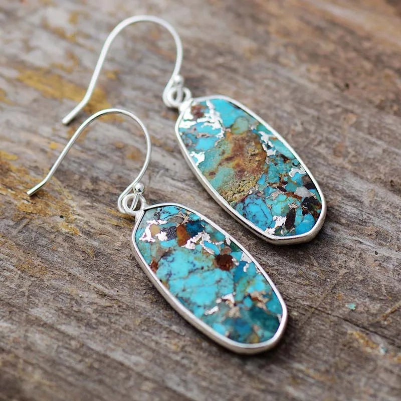 Elegant Turquoise Stone Classic Earrings - Handmade, Bohemian Style - BEYRUN