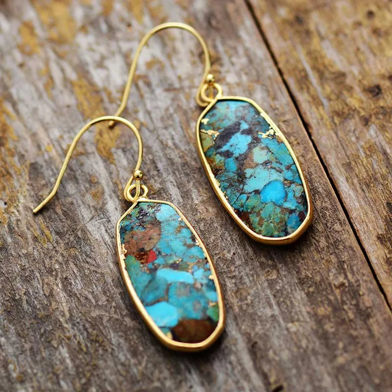 Elegant Turquoise Stone Classic Earrings - Handmade, Bohemian Style - BEYRUN