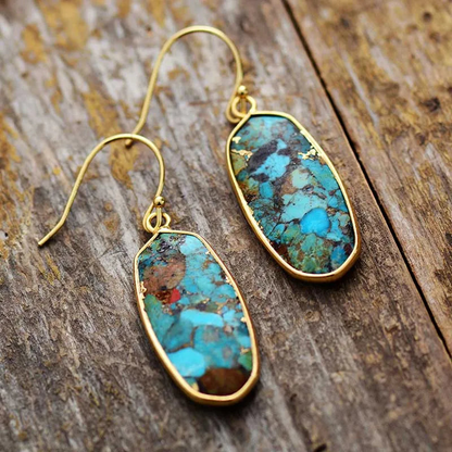 Elegant Turquoise Stone Classic Earrings - Handmade, Bohemian Style - BEYRUN