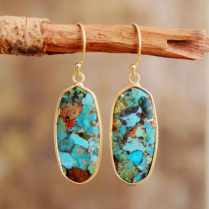 Elegant Turquoise Stone Classic Earrings - Handmade, Bohemian Style - BEYRUN