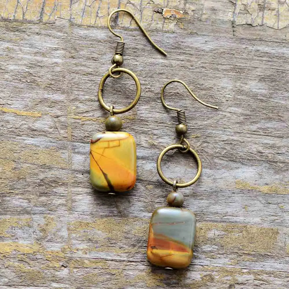 Vintage Natural Jasper Earrings - Handcrafted Bohemian Style Jewelry - BEYRUN