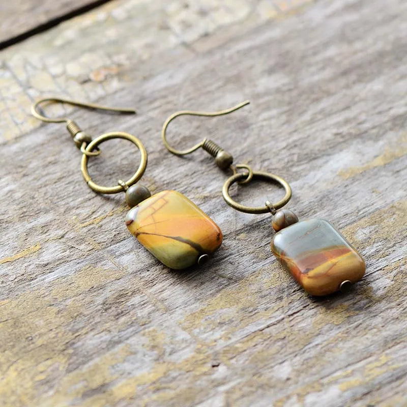 Vintage Natural Jasper Earrings - Handcrafted Bohemian Style Jewelry - BEYRUN