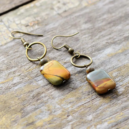 Vintage Natural Jasper Earrings - Handcrafted Bohemian Style Jewelry - BEYRUN