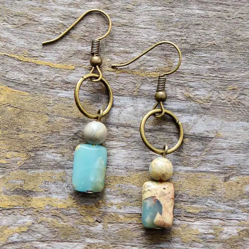 Vintage Natural Jasper Earrings - Handcrafted Bohemian Style Jewelry - BEYRUN