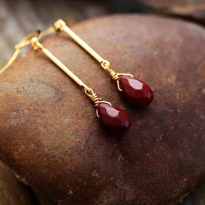 Handmade Red Jasper Dangle Earrings - Bohemian Style, Semi-Precious Stone Jewelry - BEYRUN