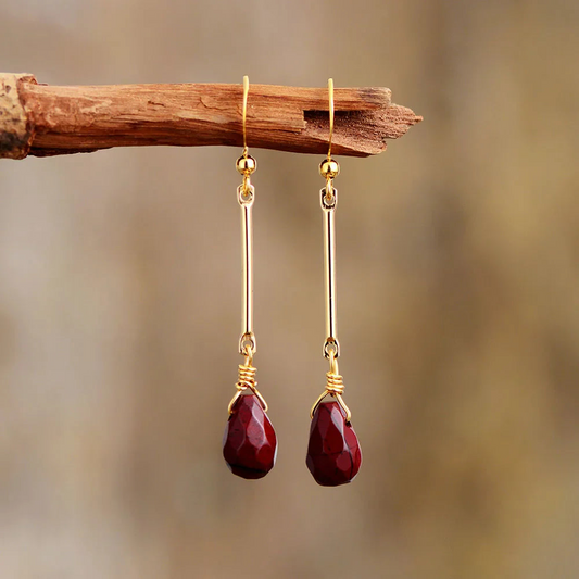 Handmade Red Jasper Dangle Earrings - Bohemian Style, Semi-Precious Stone Jewelry - BEYRUN