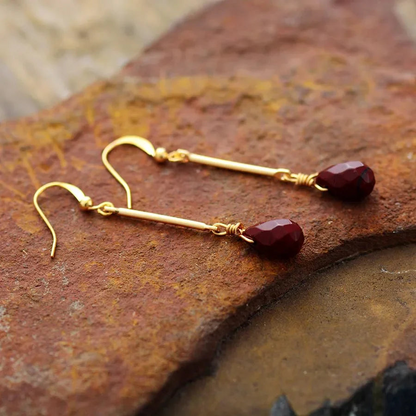 Handmade Red Jasper Dangle Earrings - Bohemian Style, Semi-Precious Stone Jewelry - BEYRUN