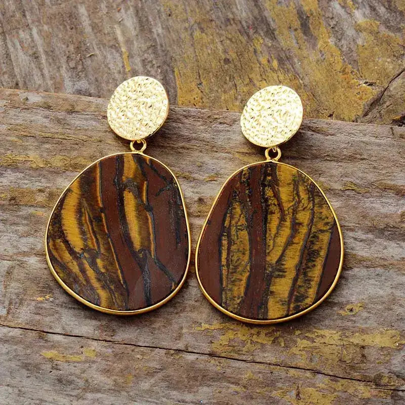 Elegant Tiger Eye Dangle Earrings - Handcrafted Bohemian Jewelry - BEYRUN