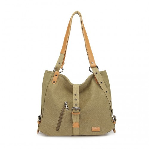 Kono Khaki Casual Canvas Dual-Use Bag - Versatile Shoulder Bag & Backpack with Large Capacity - BEYRUN