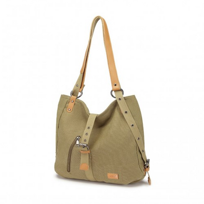 Kono Khaki Casual Canvas Dual-Use Bag - Versatile Shoulder Bag & Backpack with Large Capacity - BEYRUN