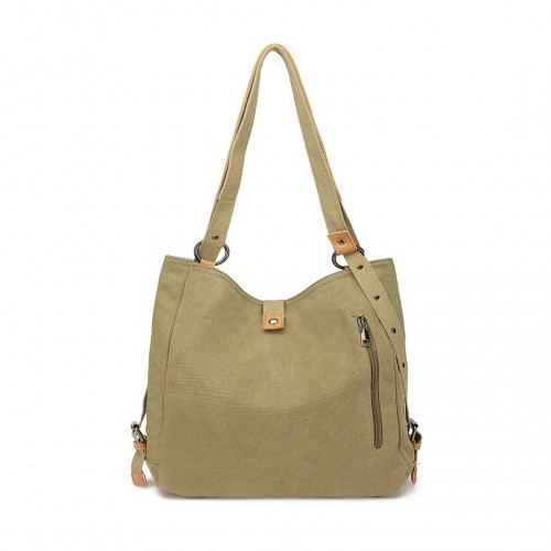 Kono Khaki Casual Canvas Dual-Use Bag - Versatile Shoulder Bag & Backpack with Large Capacity - BEYRUN