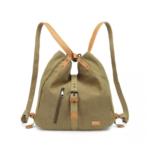 Kono Khaki Casual Canvas Dual-Use Bag - Versatile Shoulder Bag & Backpack with Large Capacity - BEYRUN