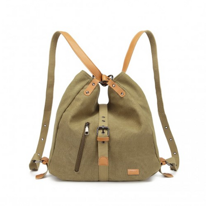 Kono Khaki Casual Canvas Dual-Use Bag - Versatile Shoulder Bag & Backpack with Large Capacity - BEYRUN