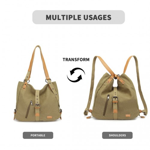 Kono Khaki Casual Canvas Dual-Use Bag - Versatile Shoulder Bag & Backpack with Large Capacity - BEYRUN