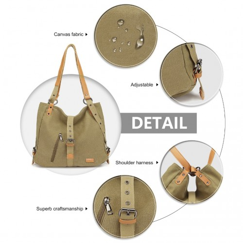 Kono Khaki Casual Canvas Dual-Use Bag - Versatile Shoulder Bag & Backpack with Large Capacity - BEYRUN