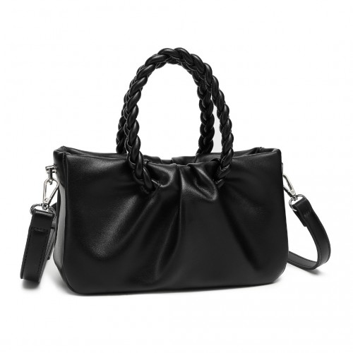 Elegant Miss Lulu PU Leather Cross Body Bag with Braided Handle in Black - Stylish & Practical - BEYRUN